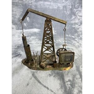 Vintage Copper Oil Well Sculpture Motion Music Box The Dream 9.5"x 10.5" Working